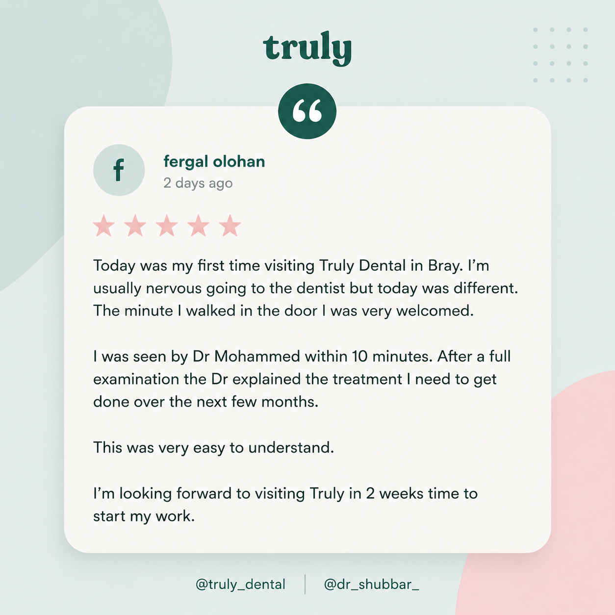 Five-star patient review from Fergal Olohan